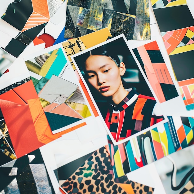 A mood board for fashion designers composed of photo collages and color swatches patchworks