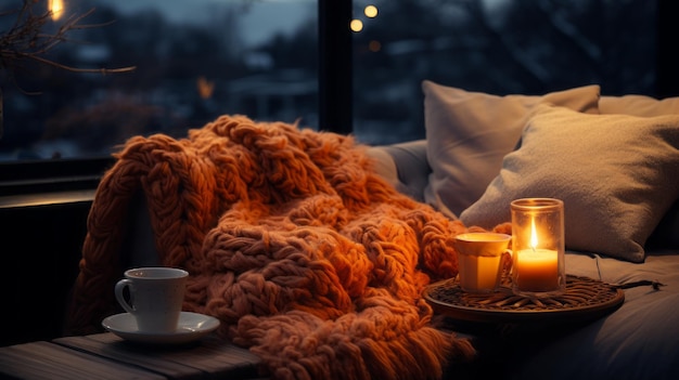 Moodboard best montage Winter night fireplace hot chocolate warm fluffy red blanket snowfall t