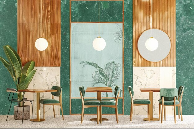 A moodboard modern restaurant wood marble green