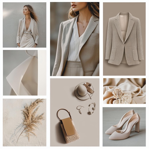 A moodboardstyle photo collage featuring trendy fashion photos of minimalistic outfits