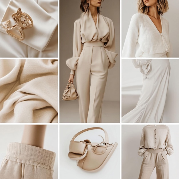 A moodboardstyle photo collage featuring trendy fashion photos of minimalistic outfits