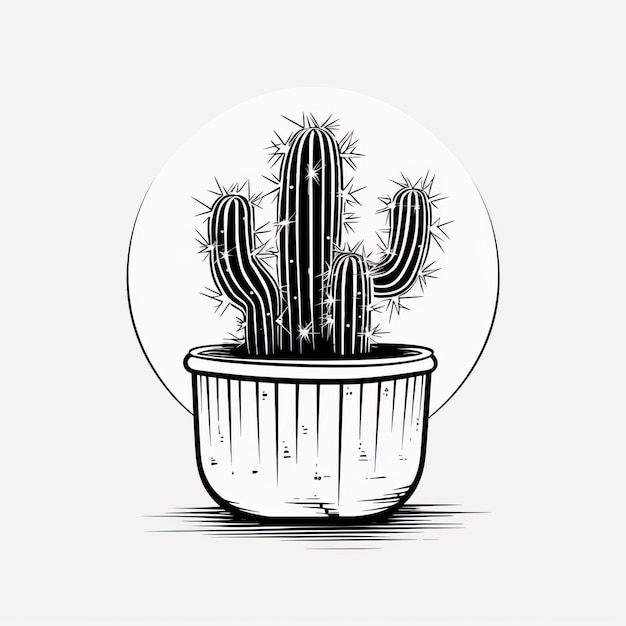 Photo moody black and white cactus illustration in pot vector