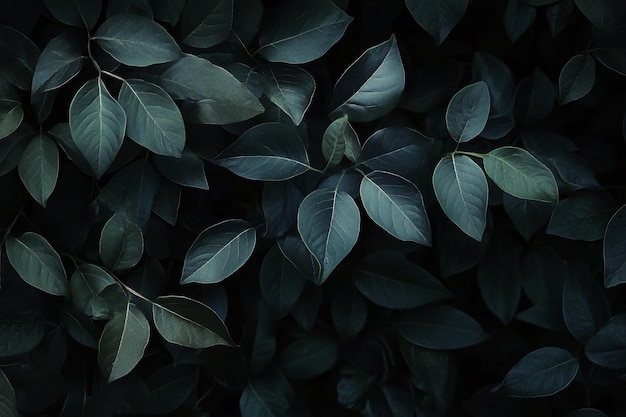 Moody Dark Green Leaves on Black Background