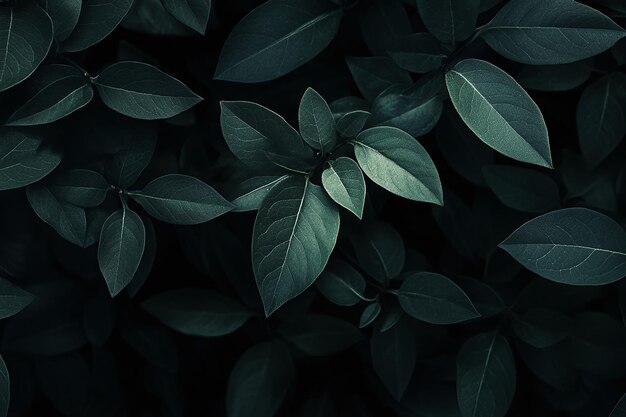 Moody Dark Green Leaves on Black Background