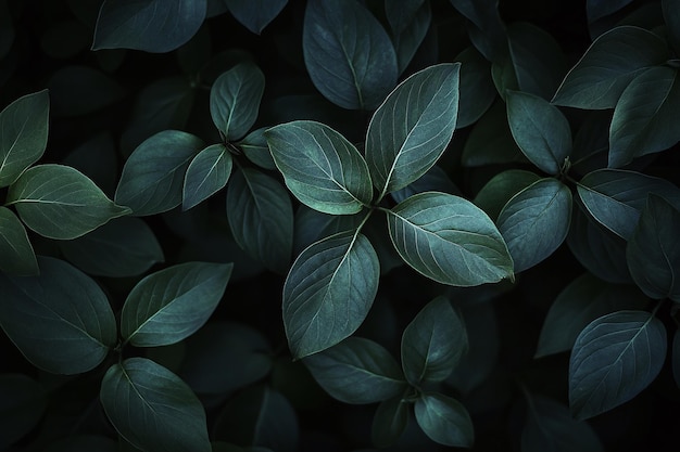 Moody Dark Green Leaves on Black Background