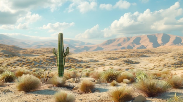 Moody Desert Landscape with a Lone Cactus