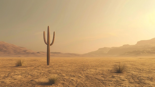 Moody Desert Landscape with a Lone Cactus