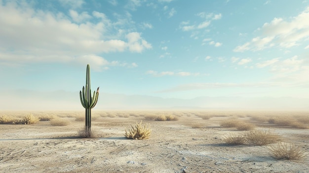 Moody Desert Landscape with Lone Cactus