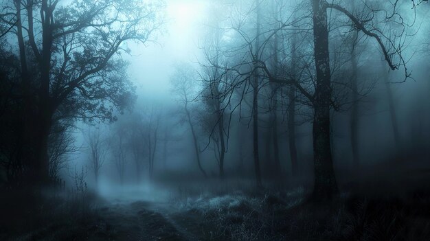 Moody Forest in Autumn Mystic moody forest view with heavy fog and dark mysterious vibes