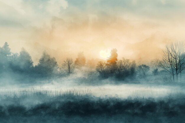 Photo moody misty foggy landscape subtle watercolor style