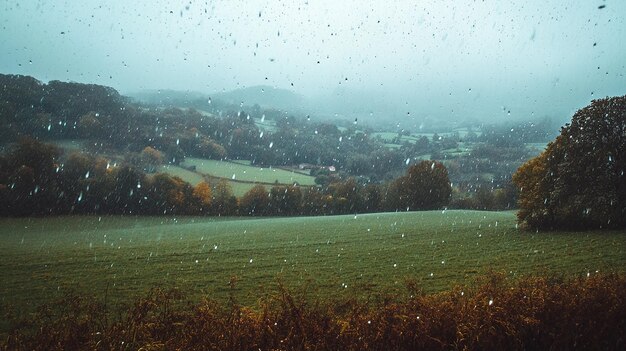 Photo moody rainy day over a serene countryside landscape