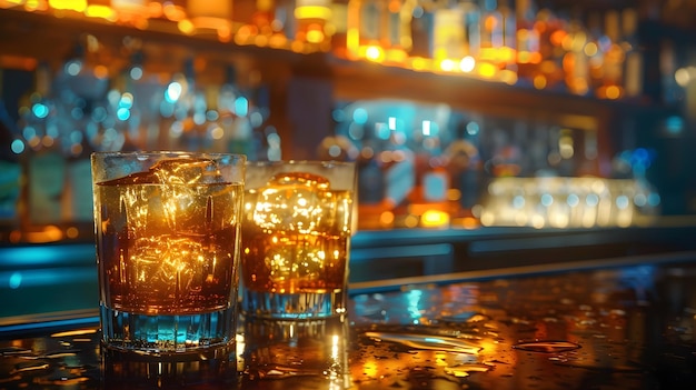 Moody Whiskey Bar Atmosphere with Elegant Glass and Shadows