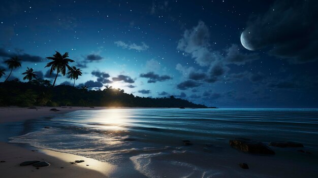 Photo moon and the beach at night