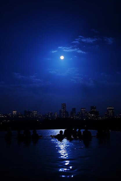 Photo the moon over the city