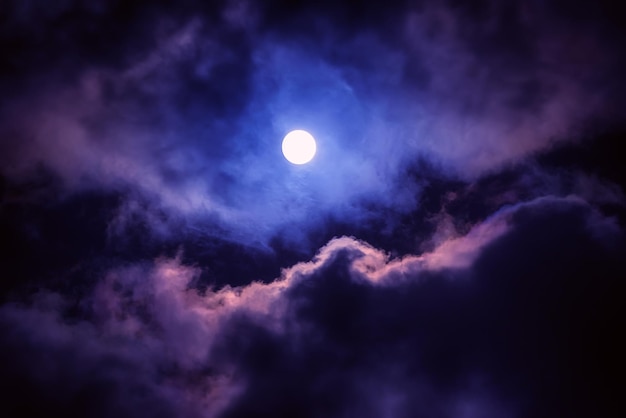 The moon on the dark sky among the clouds, natural abstract background