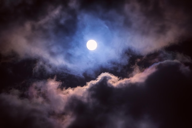 The moon on the dark sky among the clouds natural abstract background