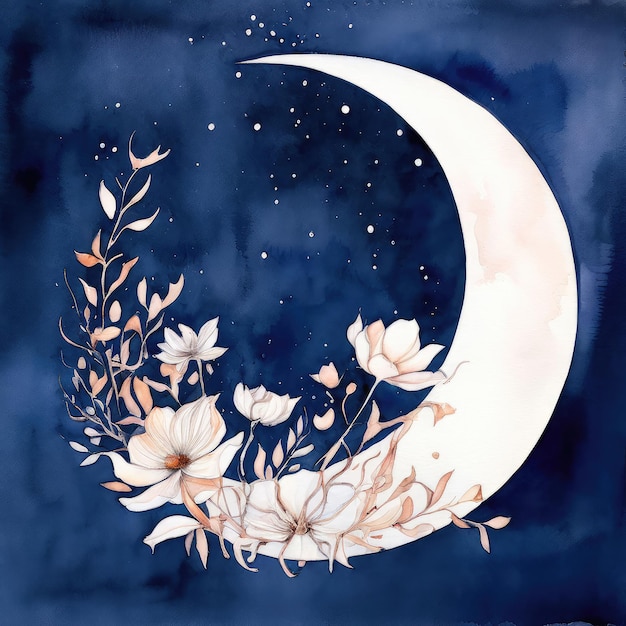 Photo moon and floral elements romantic elegant illustration