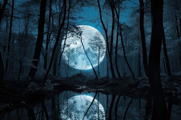 a moon over a forest