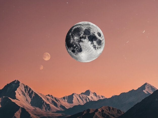 Photo moon geometric scenery background in pastel pink and orange