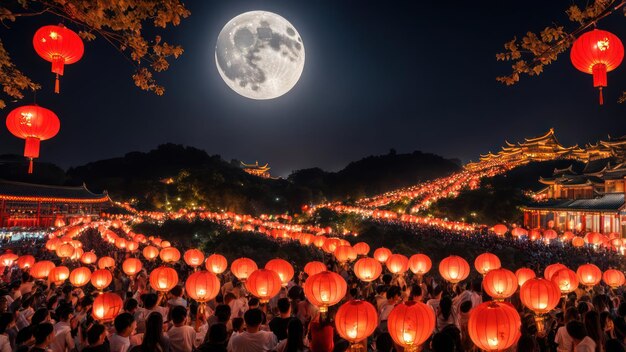 Photo moon harvest festival in chinese in chinese culture with full moon at night