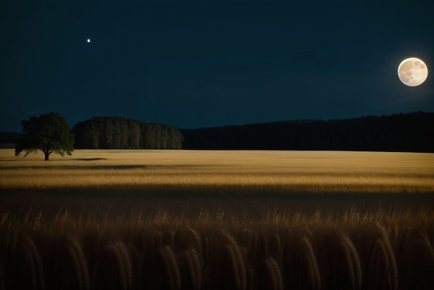 Photo the moon illuminating a field of ripe barley