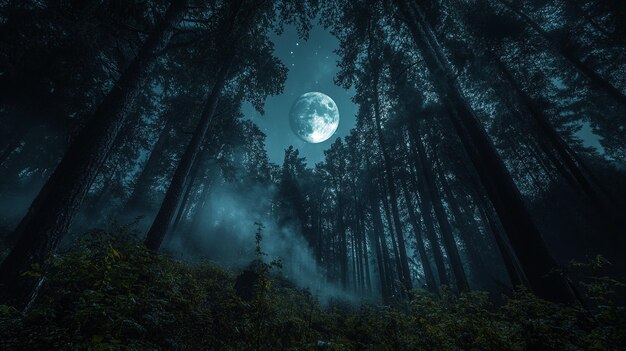 Photo the moon is rising over the forest