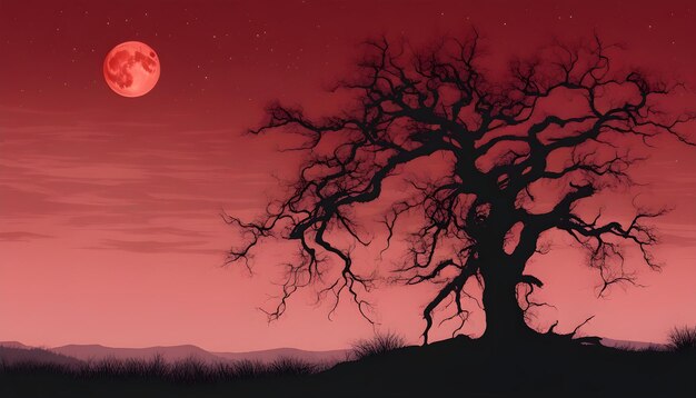 the moon is rising over a tree with a full moon in the background