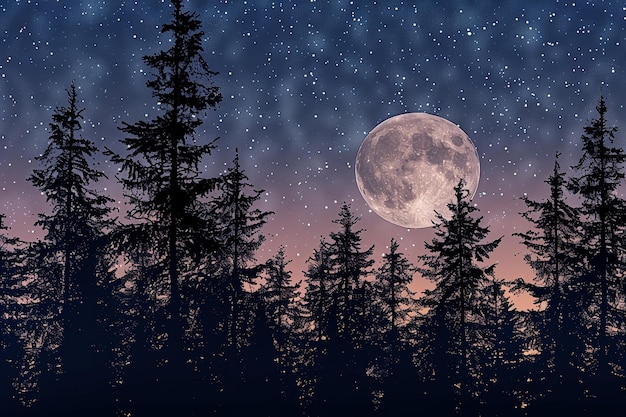 Photo a moon is shining on a forest with pine trees in the background