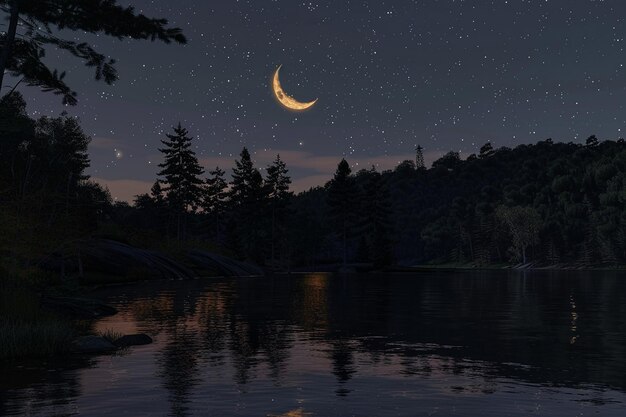 Photo a moon is shining on a lake and the moon is shining in the sky