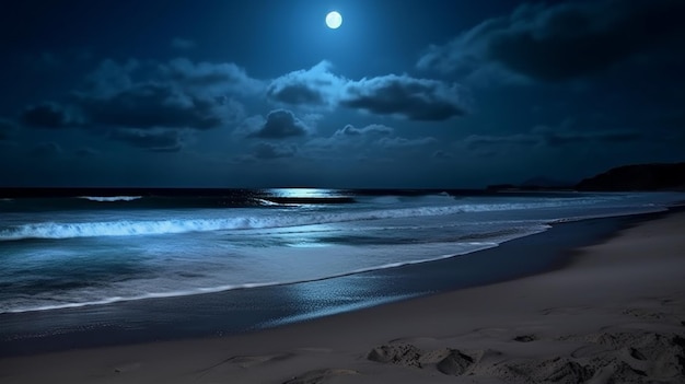 The moon is shining over the ocean