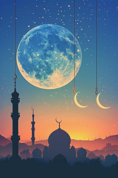 the moon and mosque islamic background