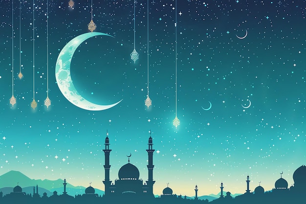 the moon and mosque islamic background