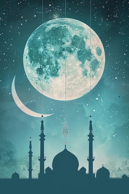 the moon and mosque islamic background