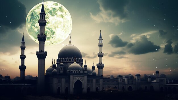 A moon and a mosque in the sky Ramadan Mubarak beauty