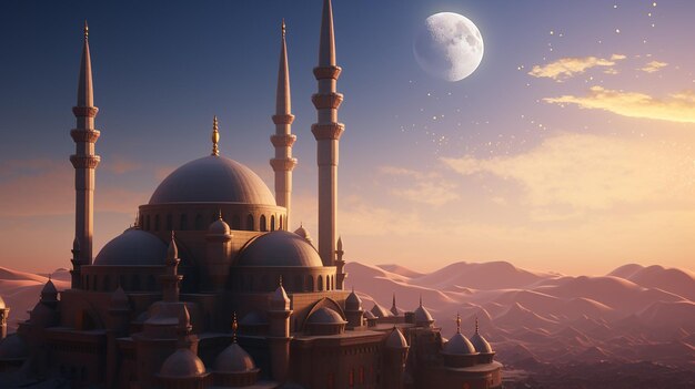 A moon and a mosque in the sky Ramadan Mubarak beauty