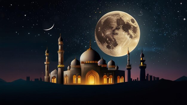 a moon over a mosque with a moon and a moon in the background