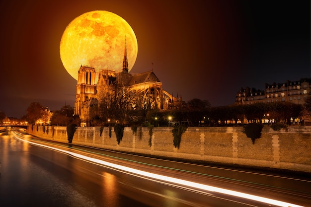 Moon over Notre Dame cathedral