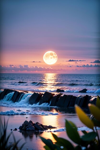 Moon over the ocean wallpapers