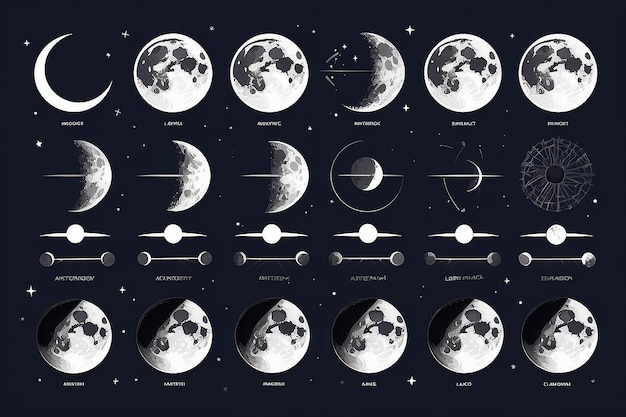 Photo moon phases astronomy icon set vector illustration on the white background