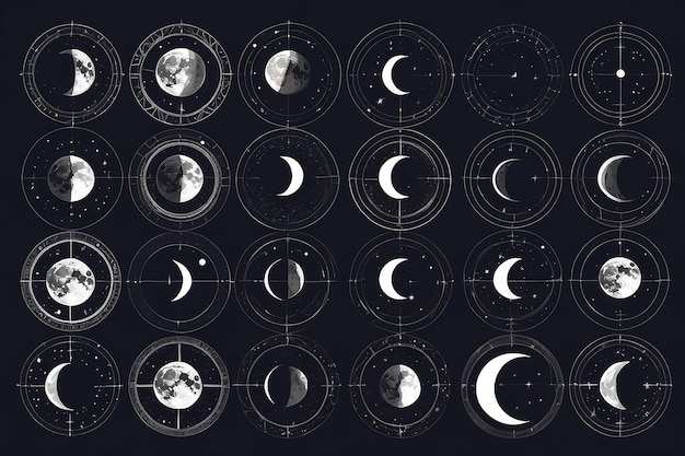 Photo moon phases astronomy icon set vector illustration on the white background