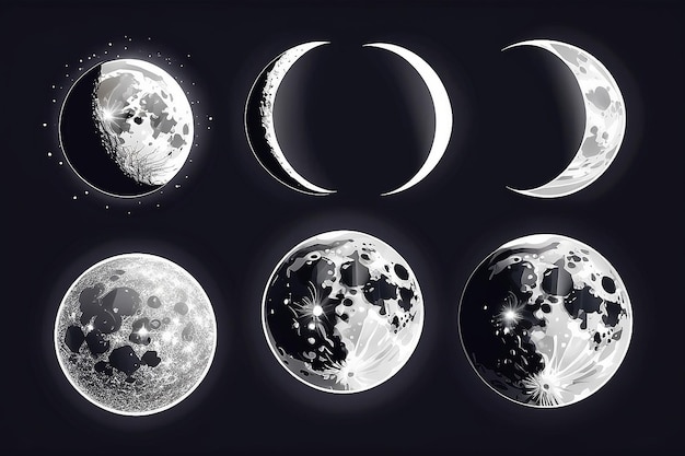 Photo moon phases astronomy icon set vector illustration on the white background