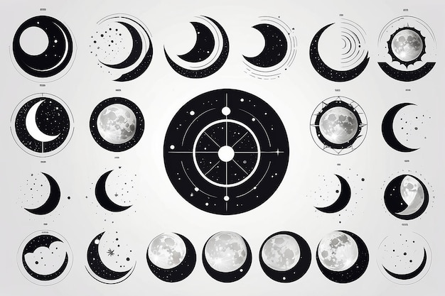 Photo moon phases astronomy icon set vector illustration on the white background