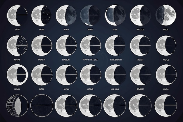 Photo moon phases astronomy icon set vector illustration on the white background