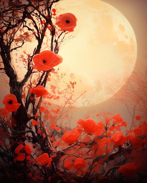 Photo moon poppies background