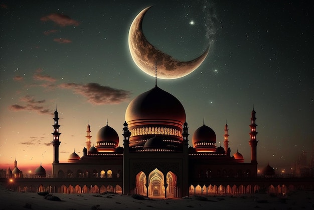 Moon and ramadan mosque Generative AI