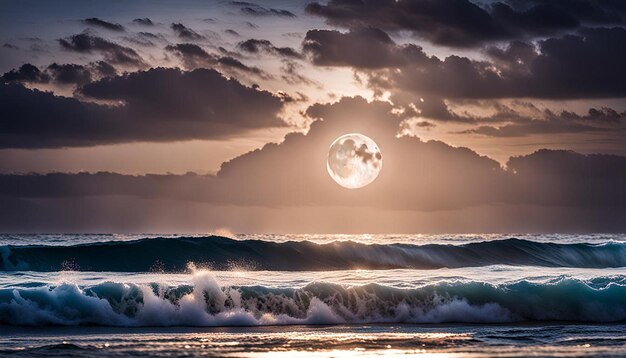 Photo moon reflecting on ocean waves