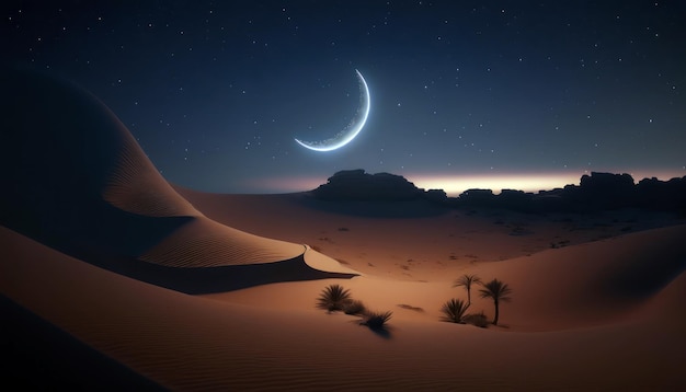 The moon and the sand desert