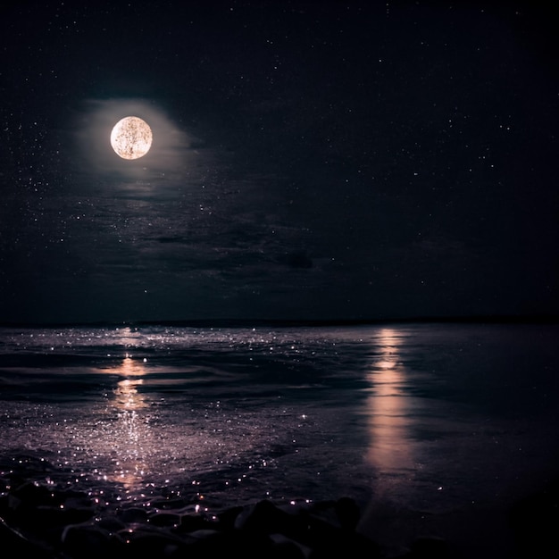 The moon, sea, beautiful picture, the moon