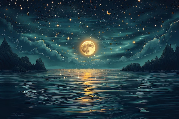 the moon and the sea at night