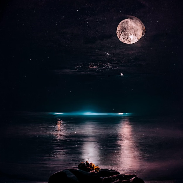 The moon sea, wonderful night, romantic picture